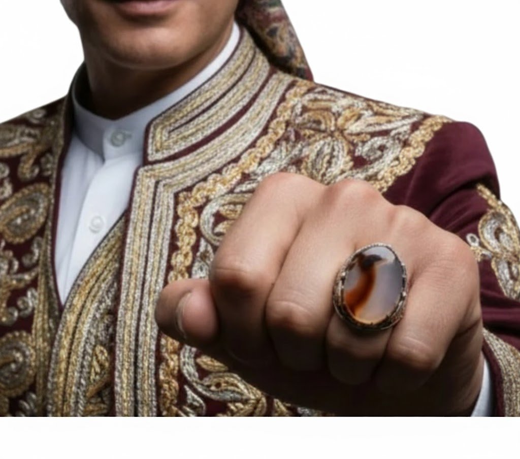 turkish falcon sterling silver ring with yemeni agate the majesty ring