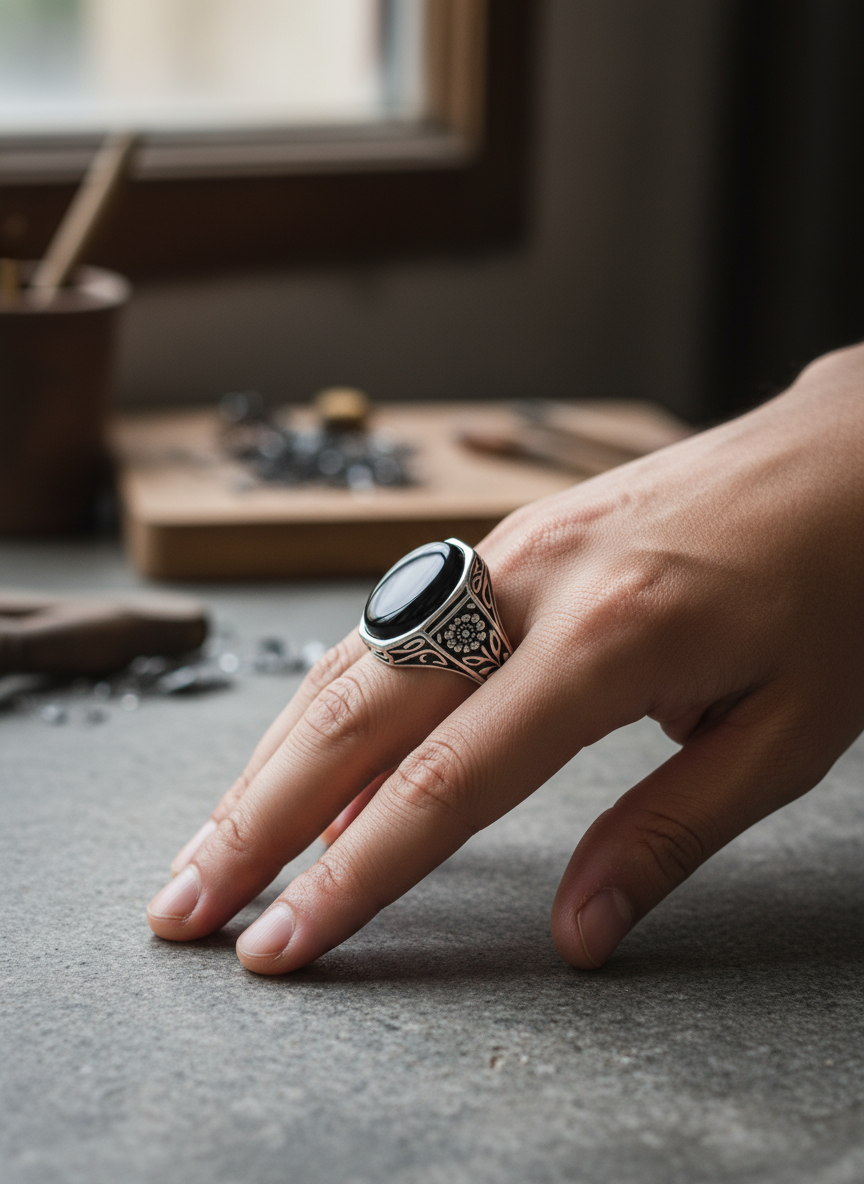 Yemeni "Civilized Heritage" Ring - Elite Liver-Coloured Agate yemeni "civilized heritage" sterling silver ring elite liver colored agate