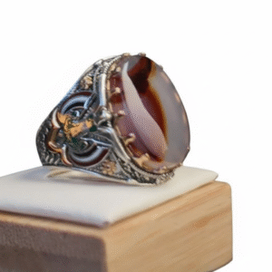 turkish falcon sterling silver ring with yemeni agate the majesty ring