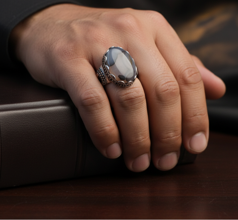 Yemeni "Civilized Bloom" Ring - Elite Flowery Agate yemeni "civilized bloom" sterling silver ring elite flowery agate