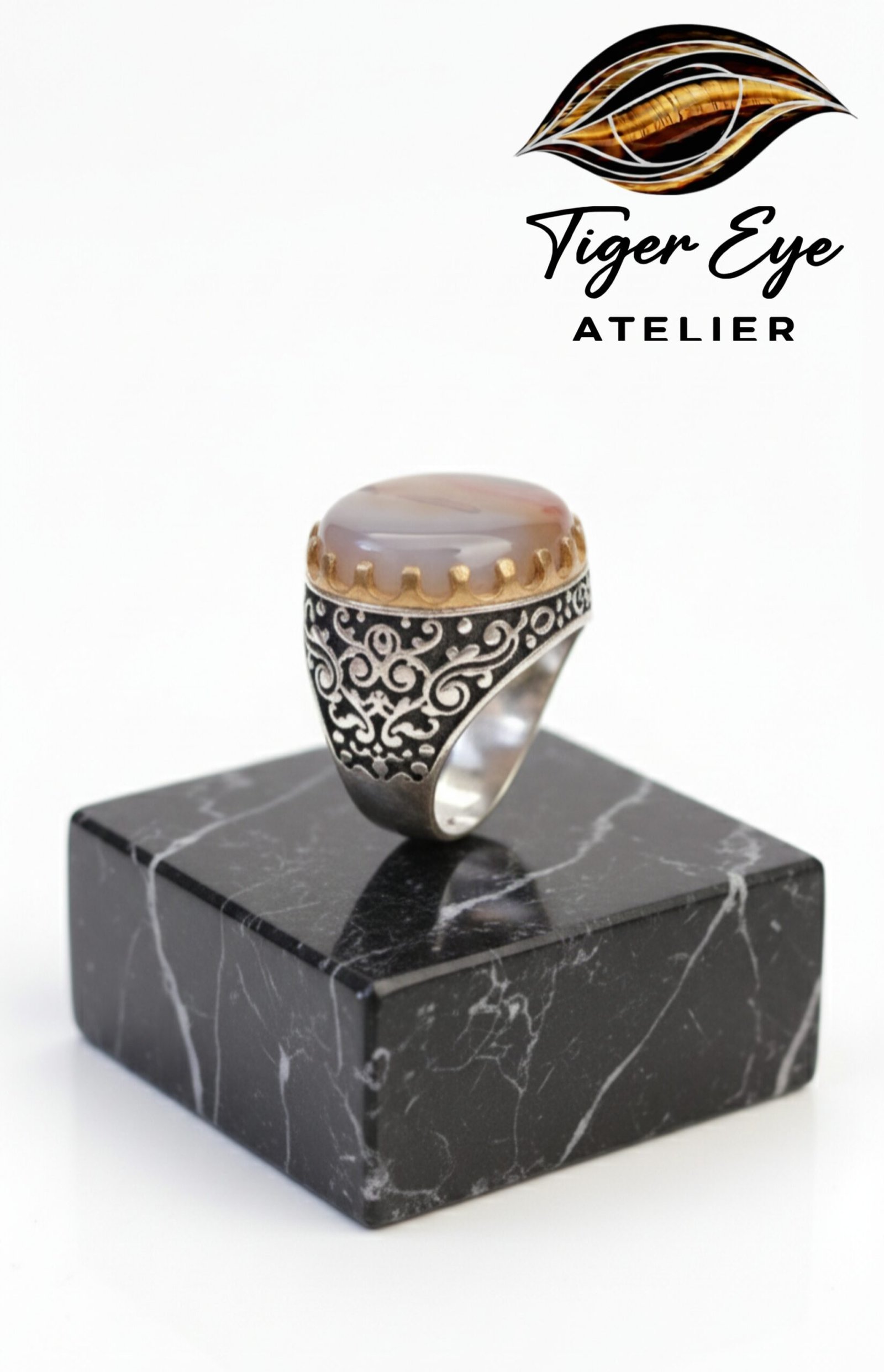 yemeni “civilized heritage” sterling silver ring elite liver colored agate yemeni "civilized heritage" sterling silver ring elite liver colored agate