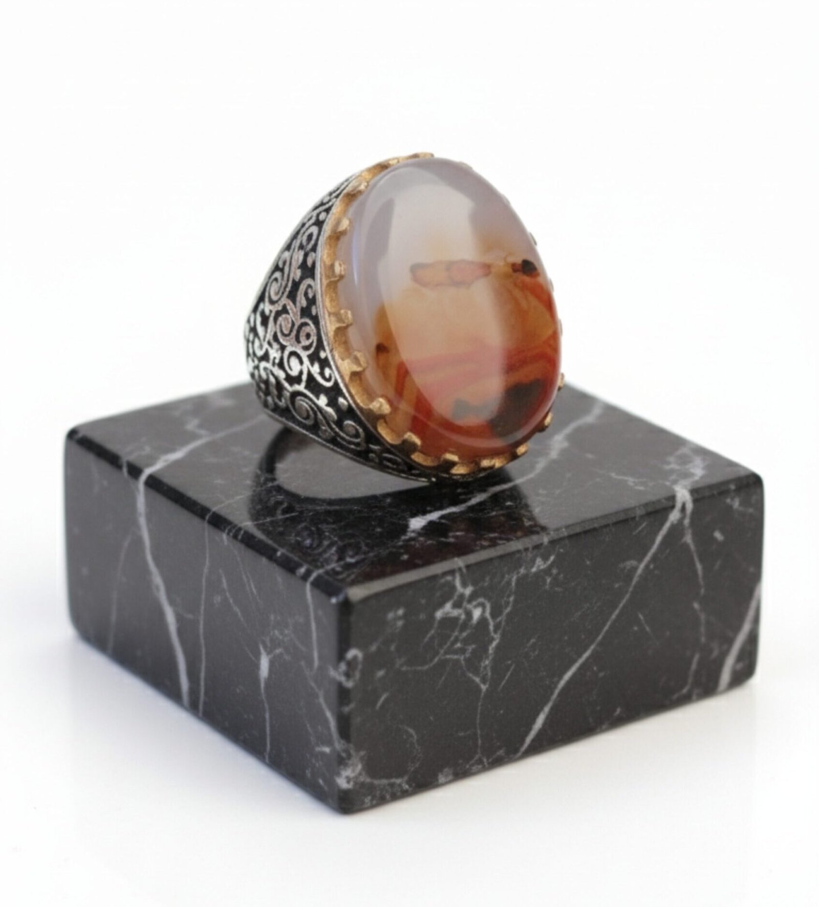yemeni “civilized heritage” sterling silver ring elite liver colored agate yemeni "civilized heritage" sterling silver ring elite liver colored agate