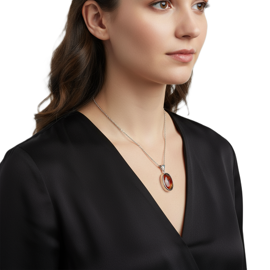 Ghost Plume Vertical Yemeni Agate (Aqeeq) Sterling Silver Pendant Necklace rich red & multi tonal yemeni agate (aqeeq) sterling silver necklace