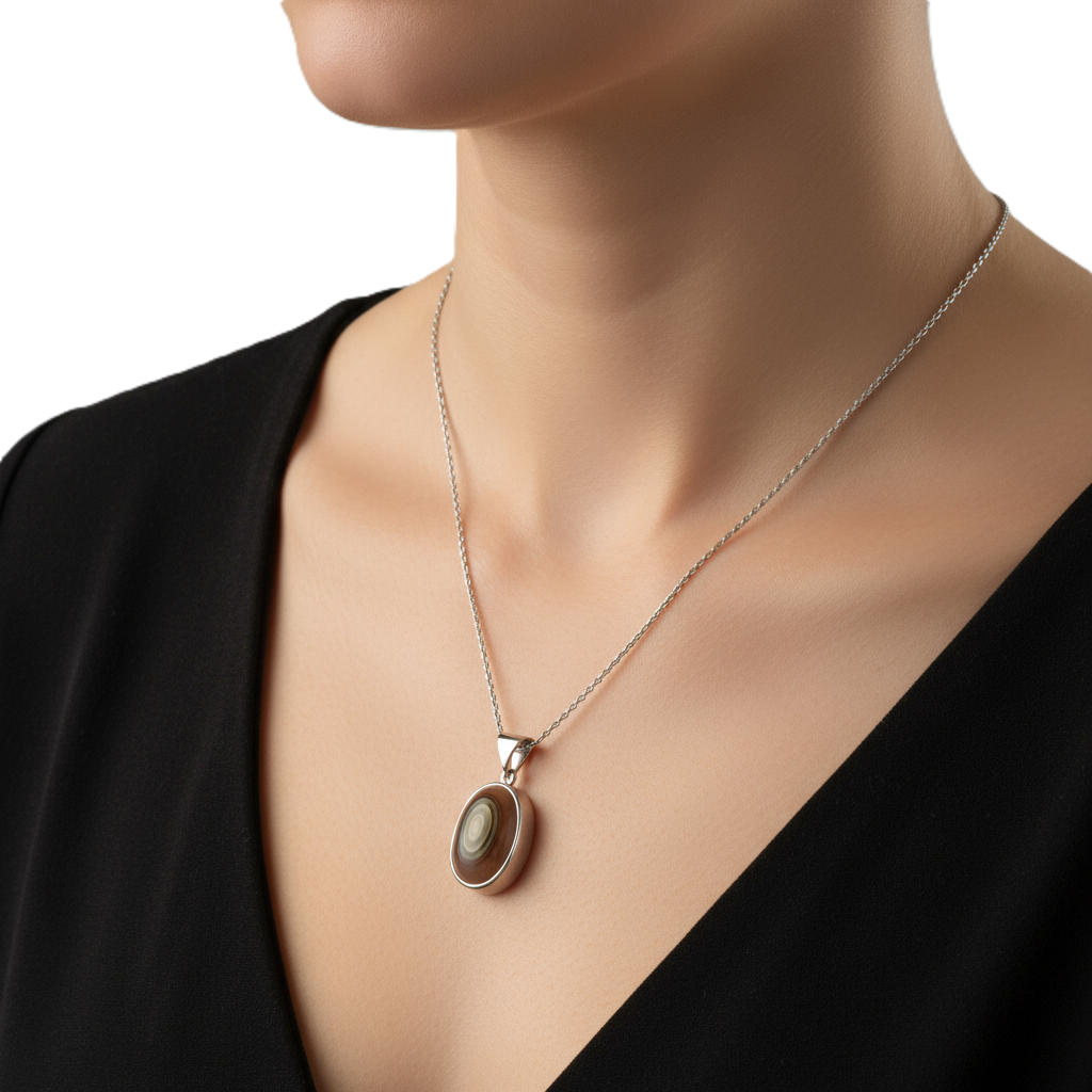 Concentric Banded Yemeni Aqeeq Sterling Silver Pendant (Tiger's Eye) concentric banded yemeni aqeeq sterling silver pendant (tiger's eye)