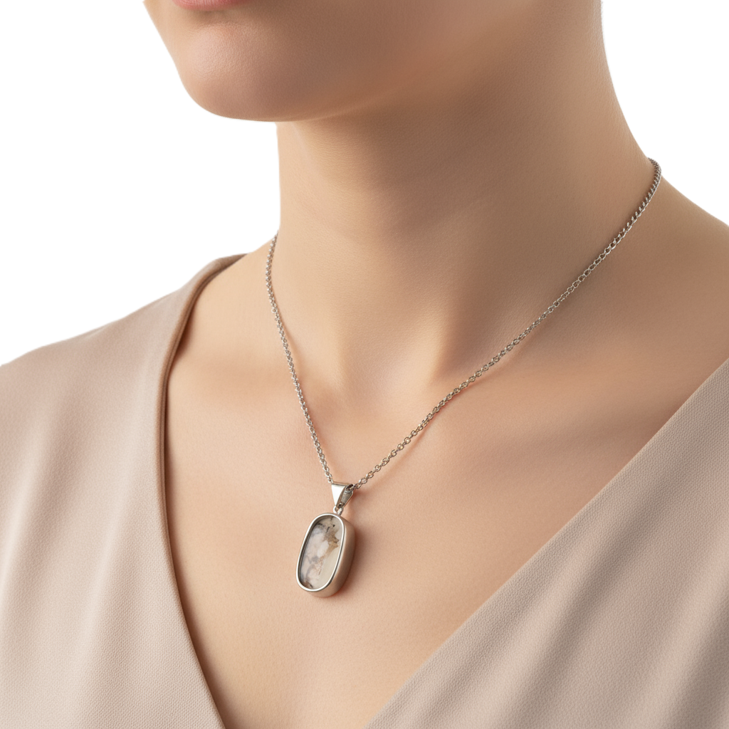 White Plume & Sepia Shadow Yemeni Aqeeq Sterling Silver Necklace white plume & sepia shadow yemeni aqeeq sterling silver necklace