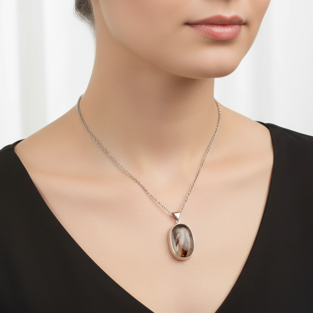 Rare Authentic Yemeni Agate (Aqeeq) Necklace - Protection & Prosperity Talisman ethereal smoky blue grey yemeni agate (aqeeq) sterling silver necklace