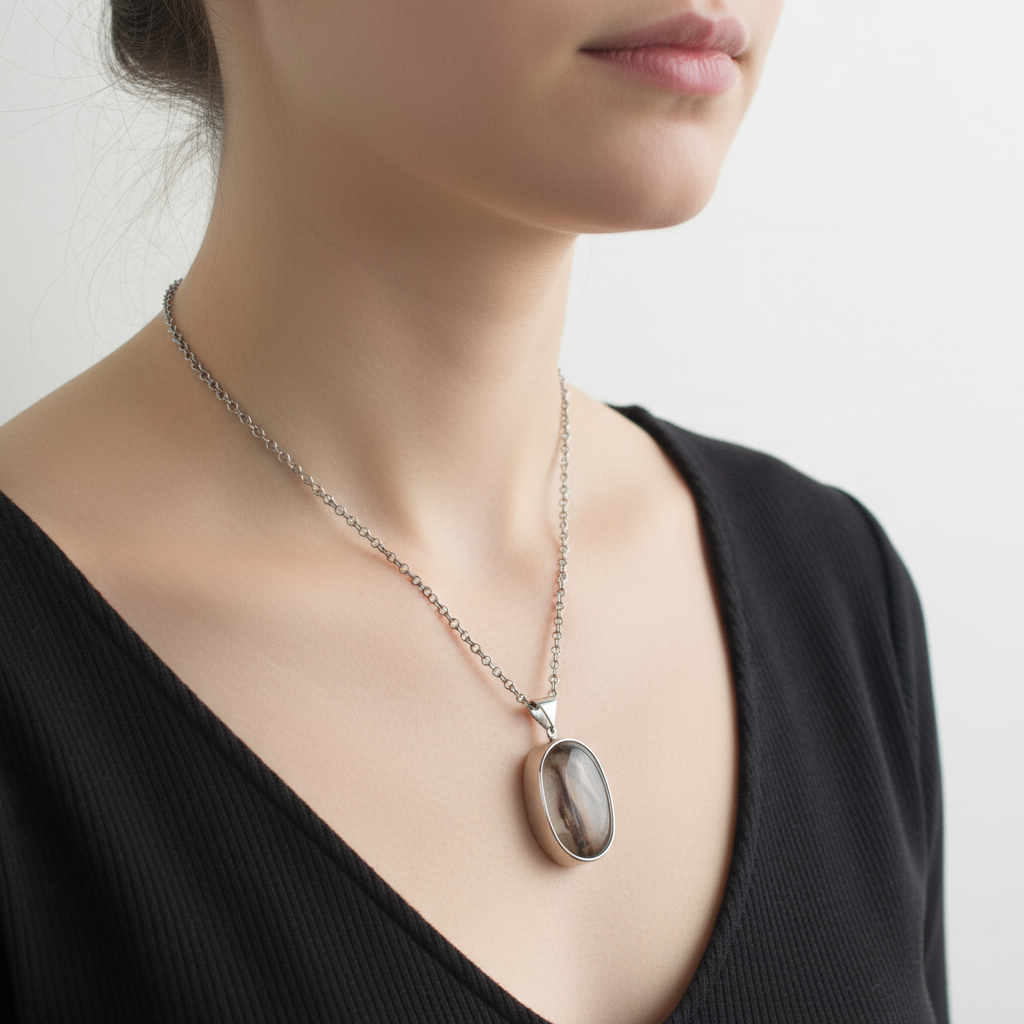 Rare Authentic Yemeni Agate (Aqeeq) Necklace - Protection & Prosperity Talisman ethereal smoky blue grey yemeni agate (aqeeq) sterling silver necklace