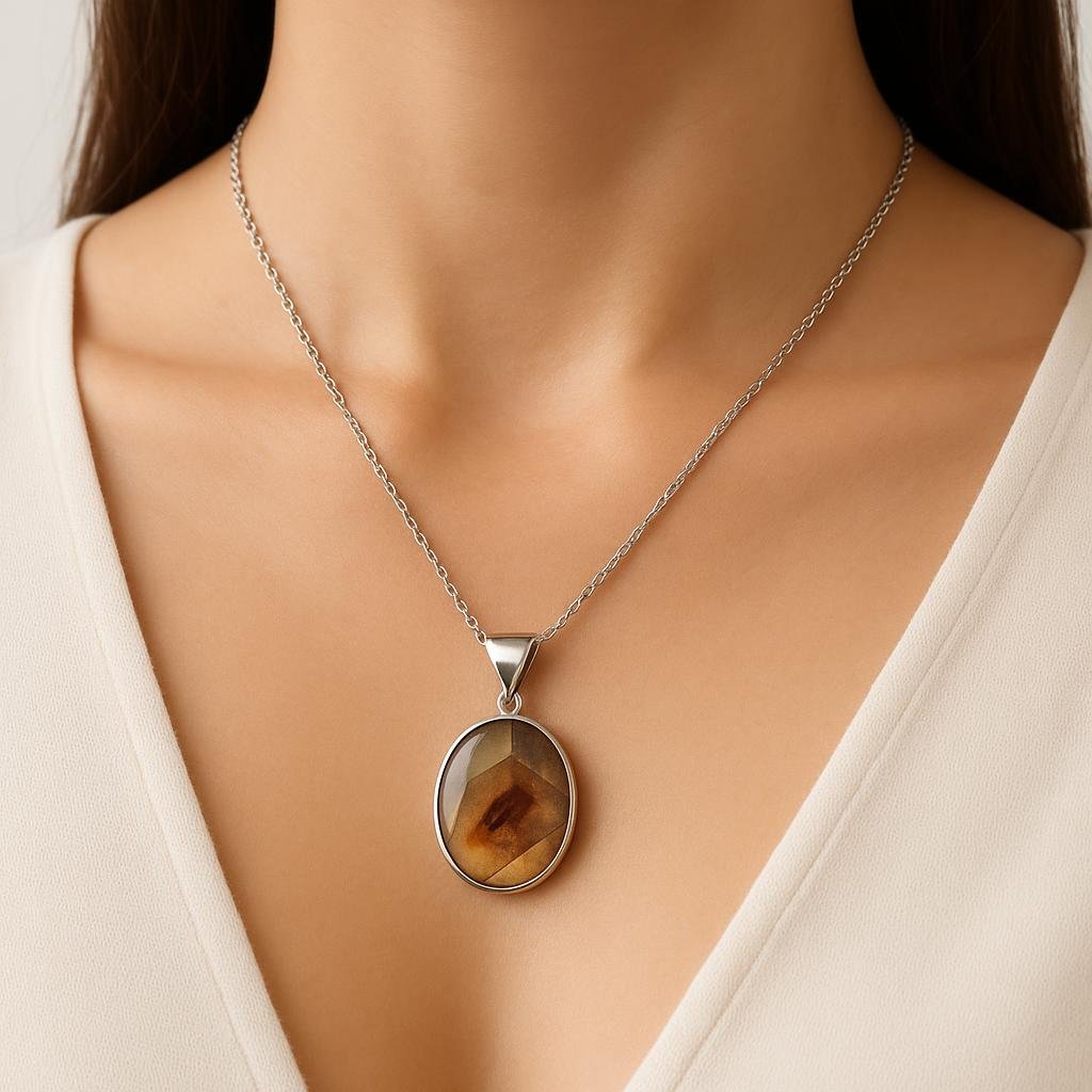Translucent Honey & Sepia Core Yemeni Aqeeq Sterling Silver Necklace smoky mocha yemeni agate (aqeeq) sterling silver protection necklace