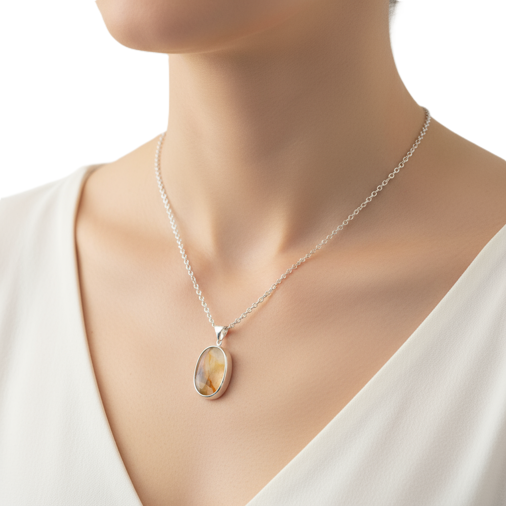 Luminous Golden Fire Yemeni Agate (Aqeeq) Sterling Silver Necklace luminous golden fire yemeni agate (aqeeq) sterling silver necklace