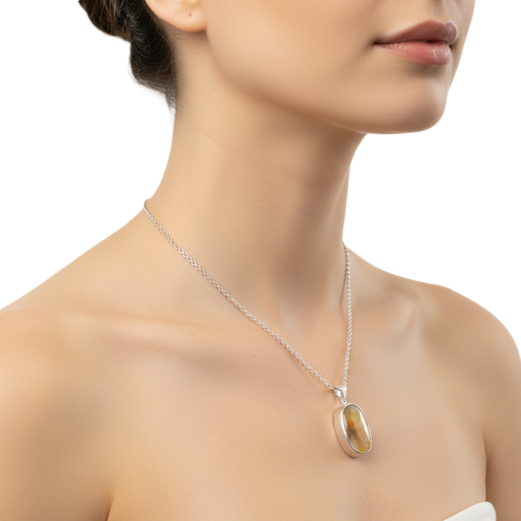 Luminous Golden Fire Yemeni Agate (Aqeeq) Sterling Silver Necklace luminous golden fire yemeni agate (aqeeq) sterling silver necklace